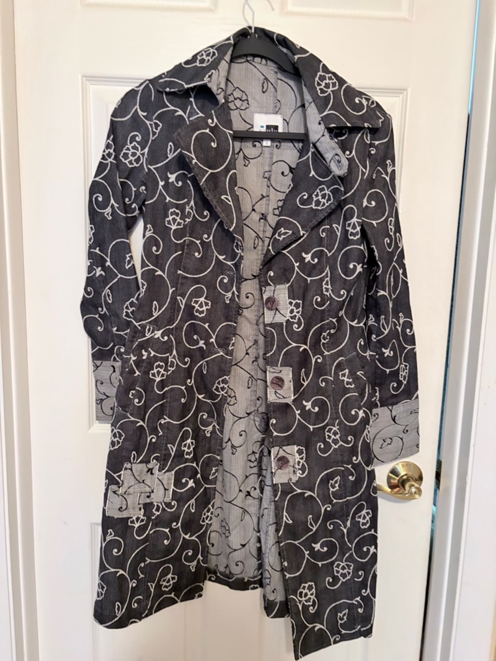 Black Jacket with White Floral Scroll Pattern
